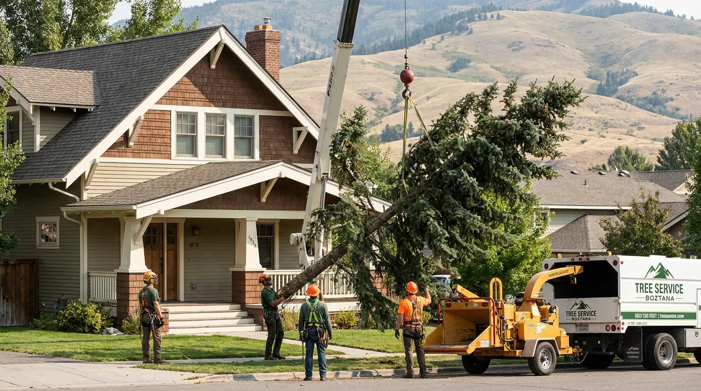 Tree removal on a mature street-tree lot in Livingston, Montana